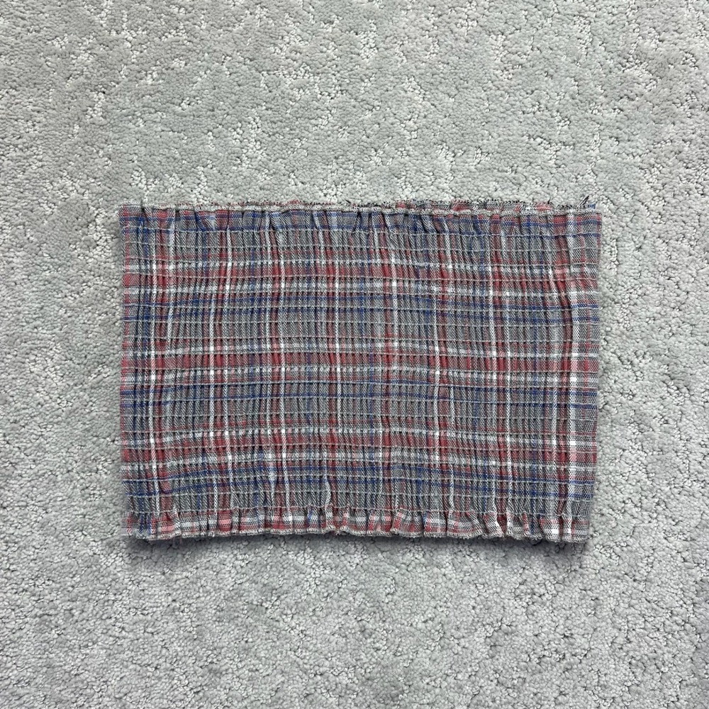 Love Vintage‎ Tube Top Womens Medium Red Blue Plaid Smocked USA Made Stretch Y2k